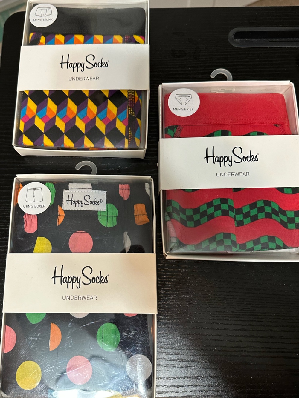NWT Happy Socks Mens Underwear -boxers,trunk, & brief  (3 packs)